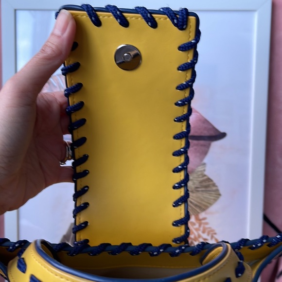 ADINA MUSE YELLOW LEATHER STITCHED HANDBAG - Picture 9 of 10